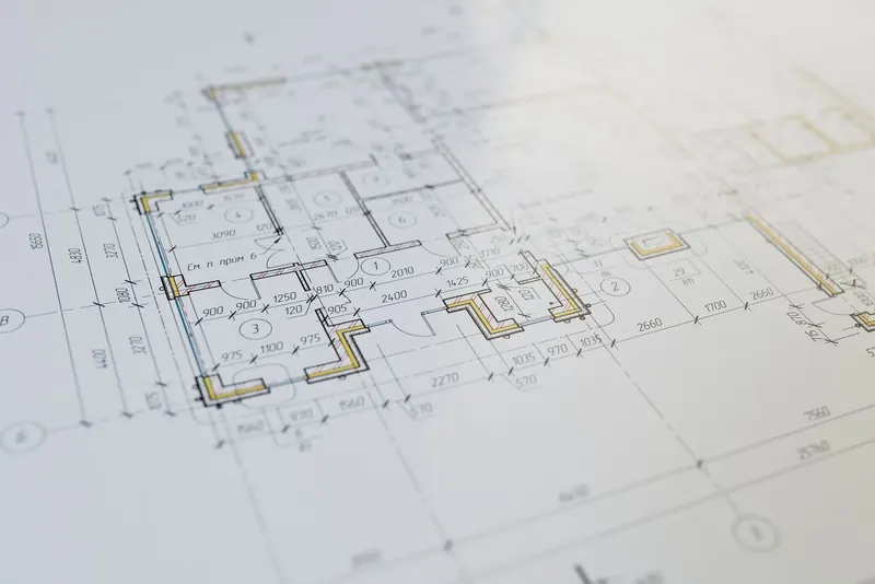 A technical drawing, dimensions and section lines close up.